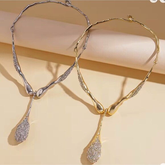 NEW Solanales Crystal Teardrop Collar Necklace Silver Alexis Bittar STYLE N06 - Picture 4 of 4